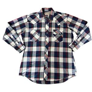 Stagecoach Western Wear Men's Plaid Pearl Snap Button-Up Long Shirt 16 1/2